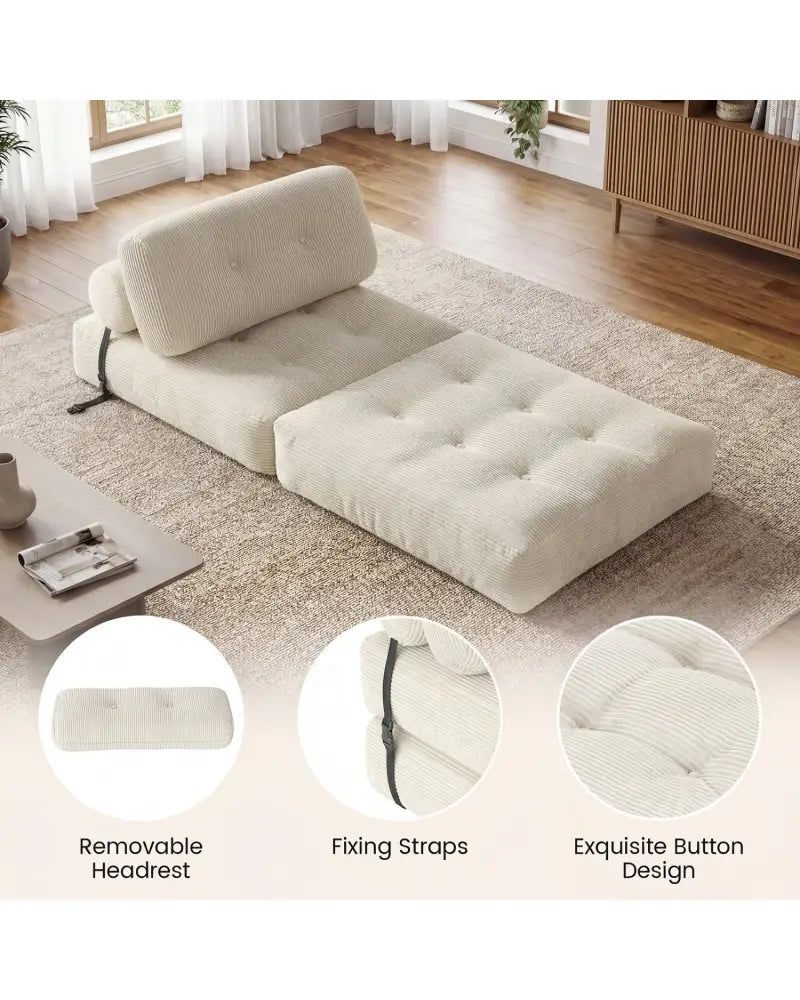 Folding Sofa Bed with Pillow and Back Support for Living Room-Beige - Beige - Sofas & Loveseats