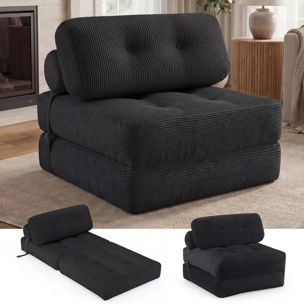 Folding Sofa Bed with Pillow and Back Support for Living Room-Black - Black - Sofas & Loveseats