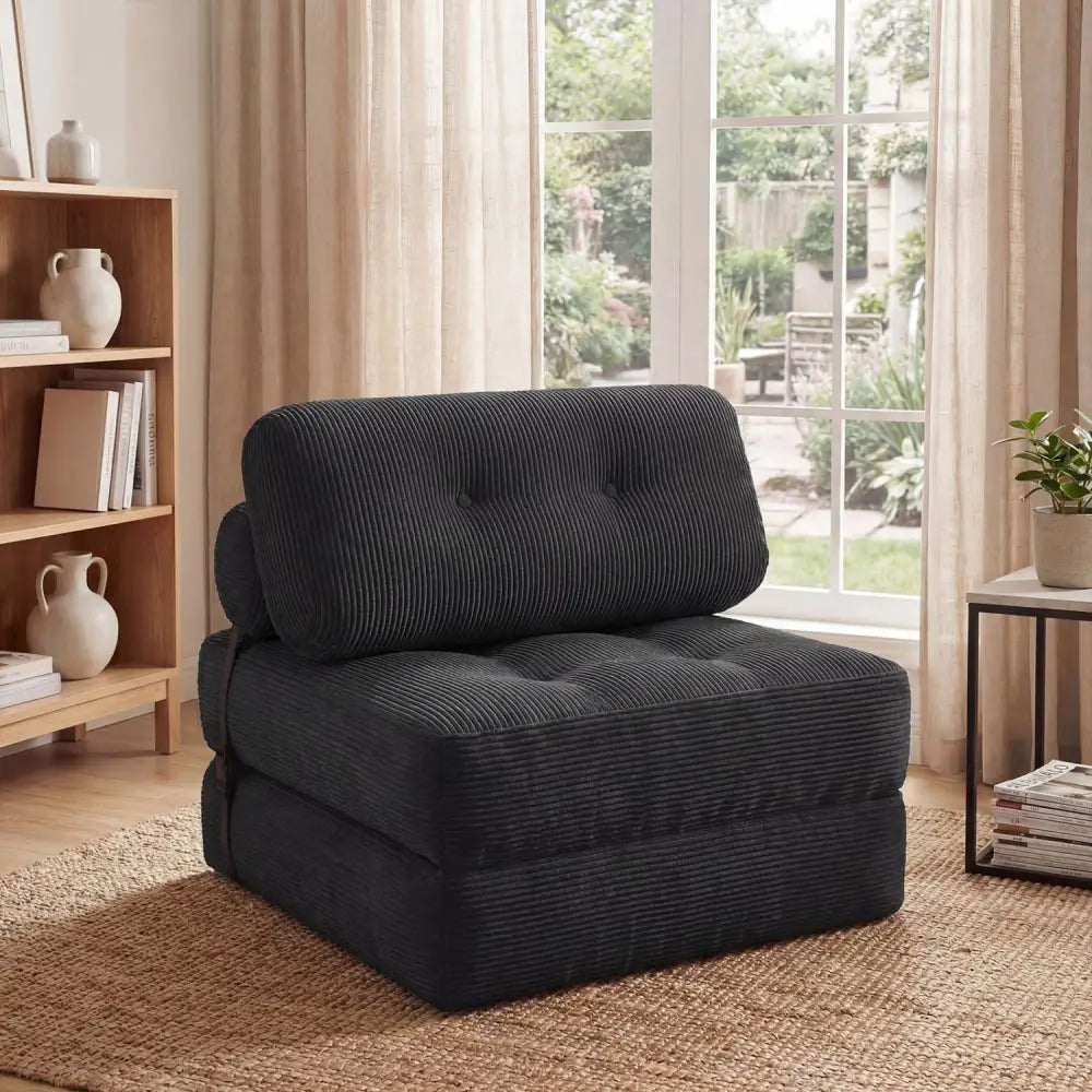 Folding Sofa Bed with Pillow and Back Support for Living Room-Black - Black - Sofas & Loveseats