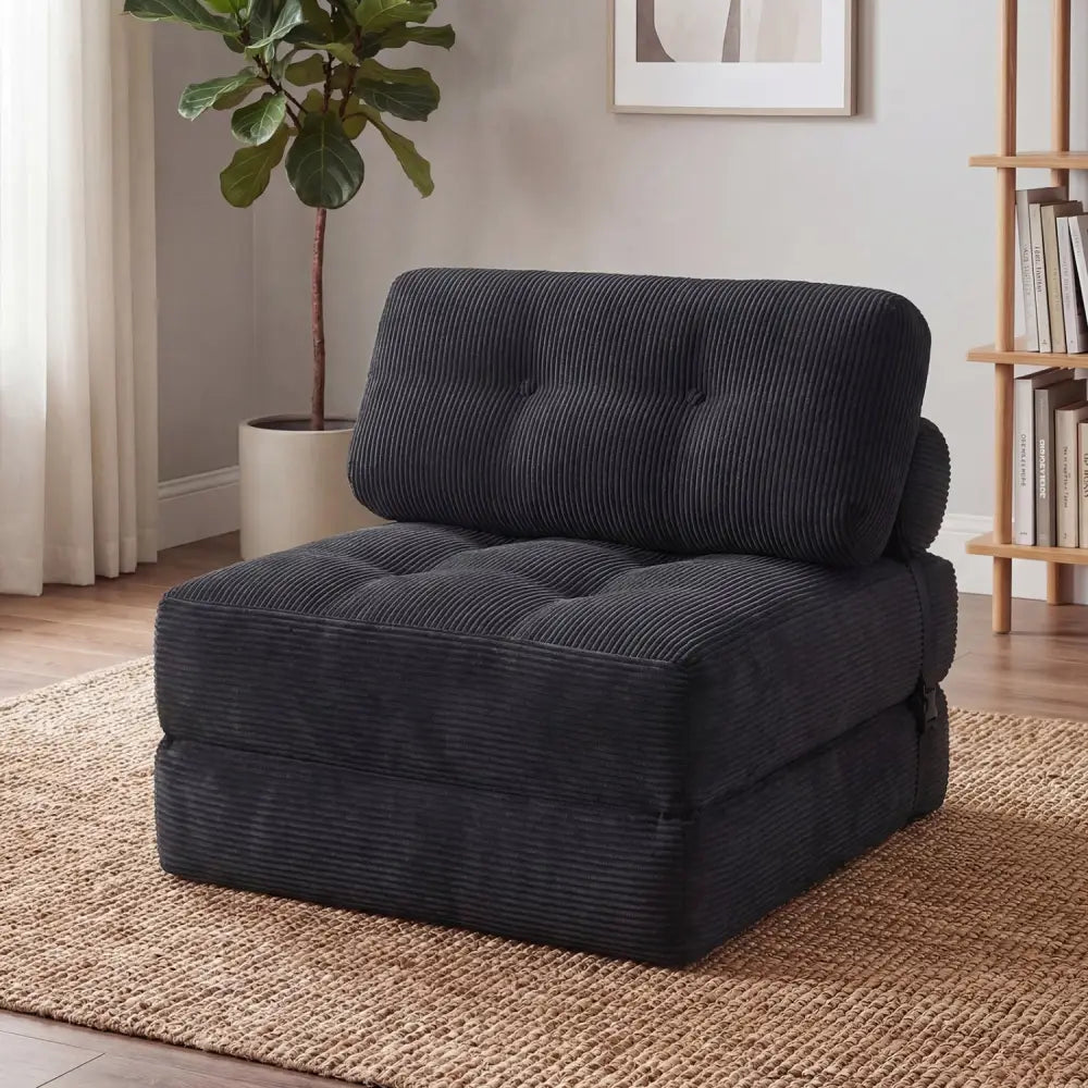 Folding Sofa Bed with Pillow and Back Support for Living Room-Black - Black - Sofas & Loveseats