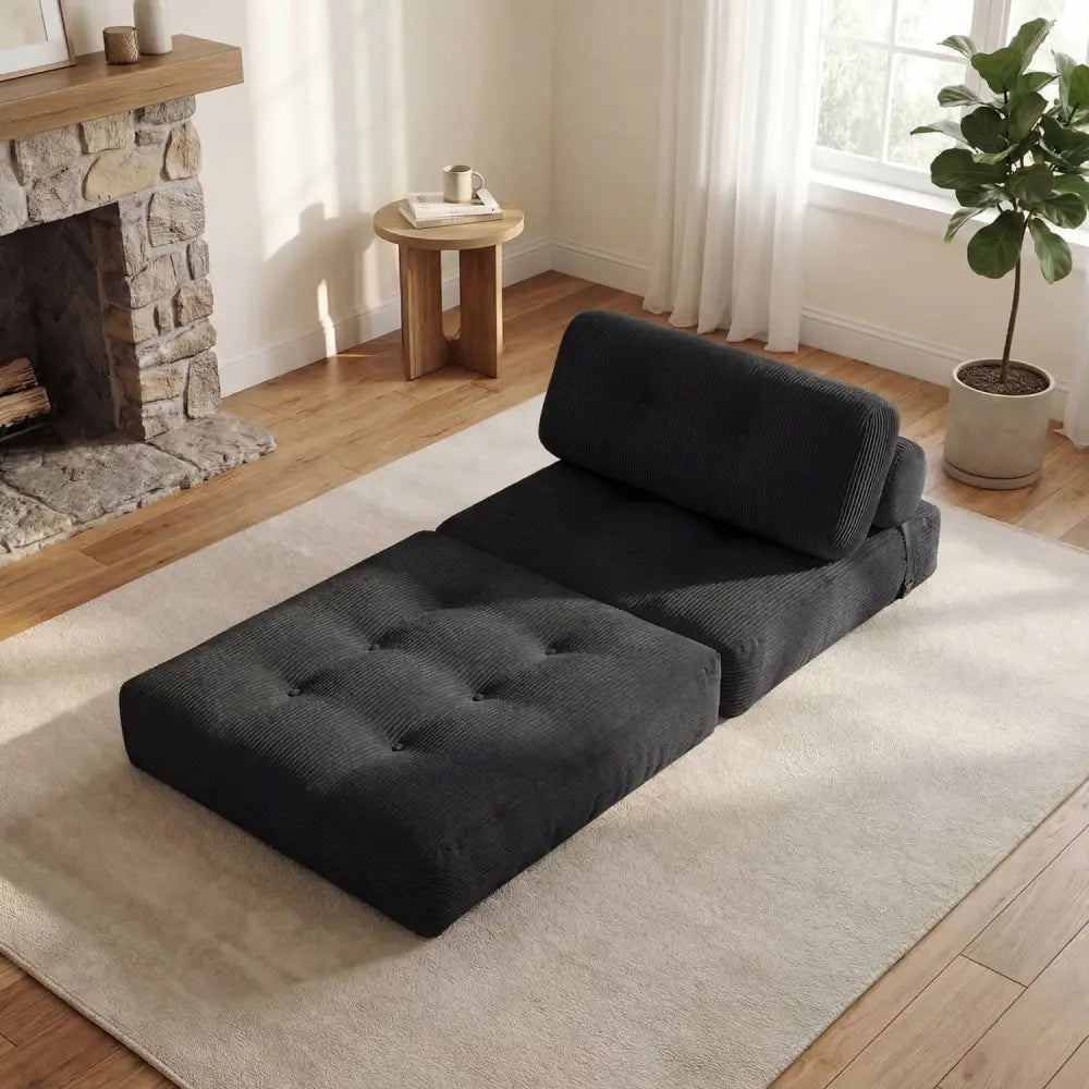 Folding Sofa Bed with Pillow and Back Support for Living Room-Black - Black - Sofas & Loveseats