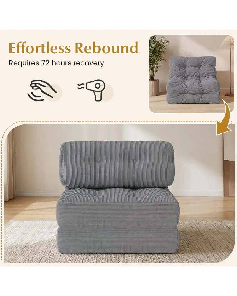 Folding Sofa Bed with Pillow and Back Support for Living Room-Gray - Gray - Sofas & Loveseats