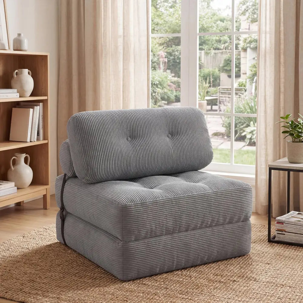Folding Sofa Bed with Pillow and Back Support for Living Room-Gray - Gray - Sofas & Loveseats