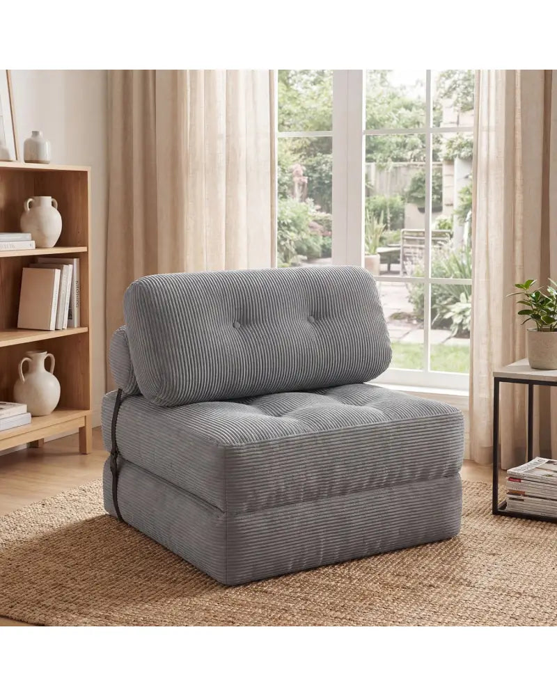 Folding Sofa Bed with Pillow and Back Support for Living Room-Gray - Gray - Sofas & Loveseats