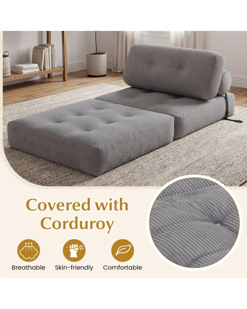 Folding Sofa Bed with Pillow and Back Support for Living Room-Gray - Gray - Sofas & Loveseats