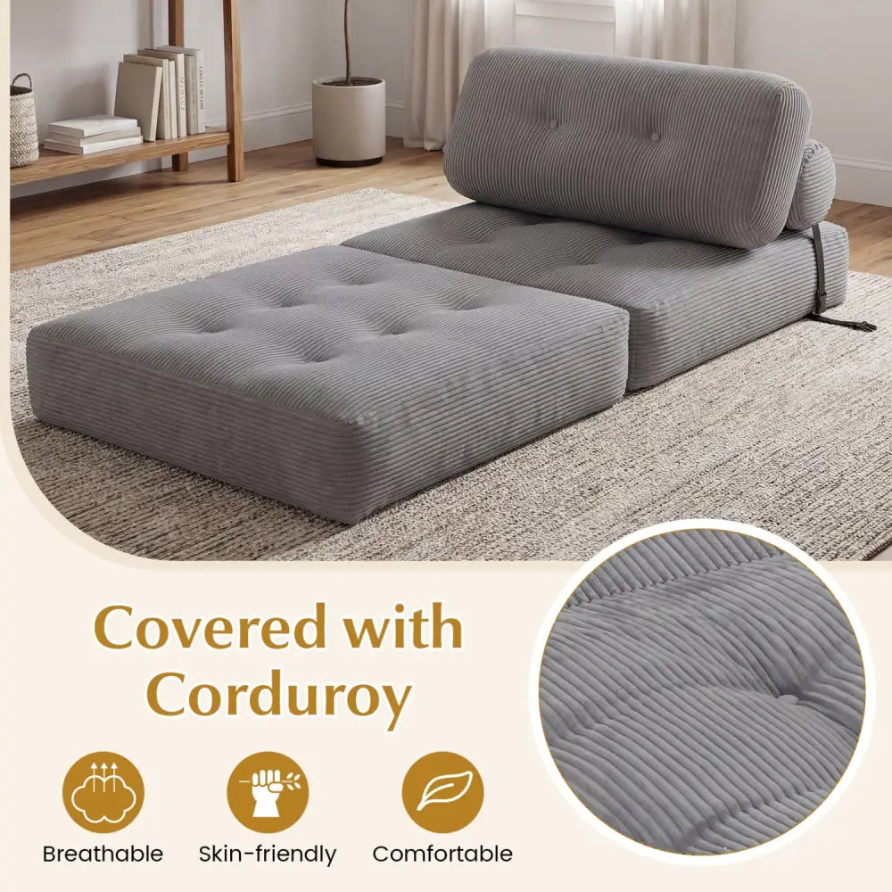 Folding Sofa Bed with Pillow and Back Support for Living Room-Gray - Gray - Sofas & Loveseats
