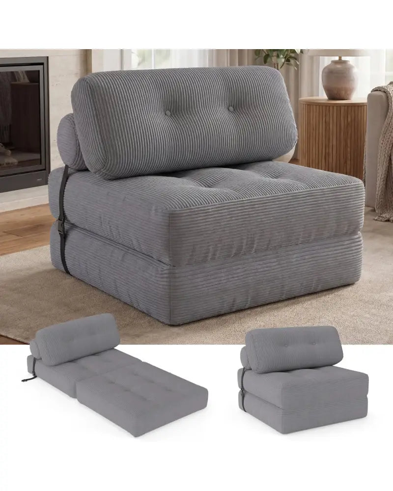 Folding Sofa Bed with Pillow and Back Support for Living Room-Gray - Gray - Sofas & Loveseats