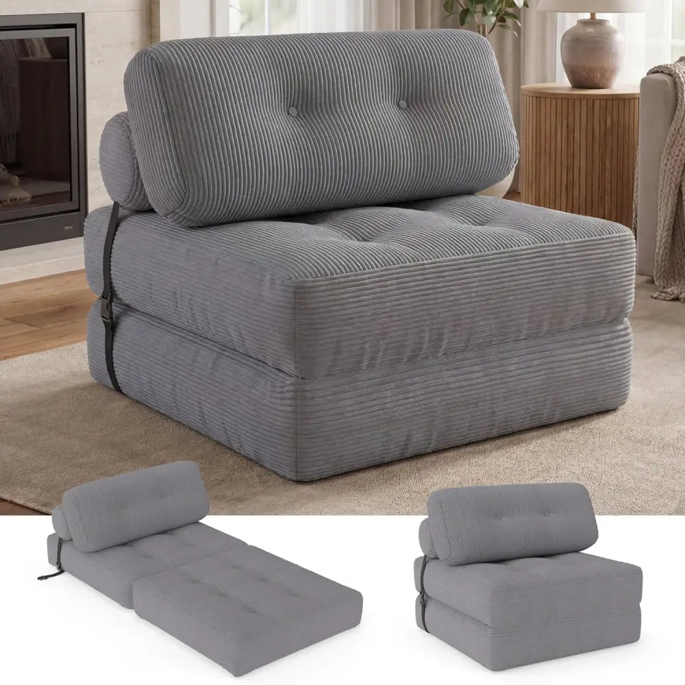 Folding Sofa Bed with Pillow and Back Support for Living Room-Gray - Gray - Sofas & Loveseats