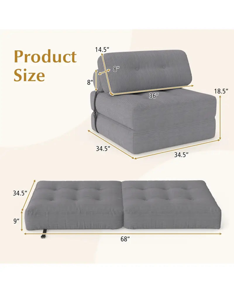 Folding Sofa Bed with Pillow and Back Support for Living Room-Gray - Gray - Sofas & Loveseats