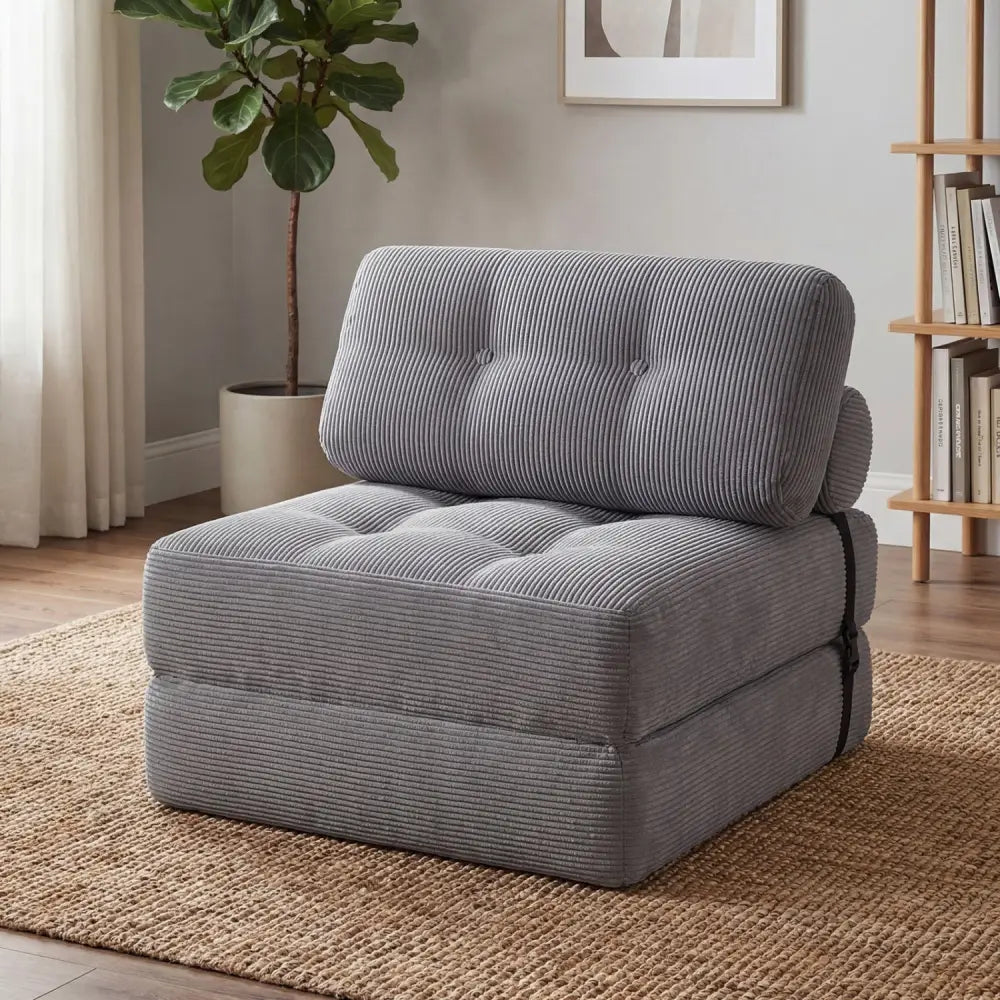 Folding Sofa Bed with Pillow and Back Support for Living Room-Gray - Gray - Sofas & Loveseats