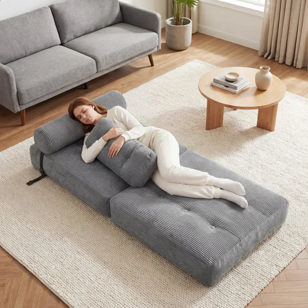Folding Sofa Bed with Pillow and Back Support for Living Room-Gray - Gray - Sofas & Loveseats