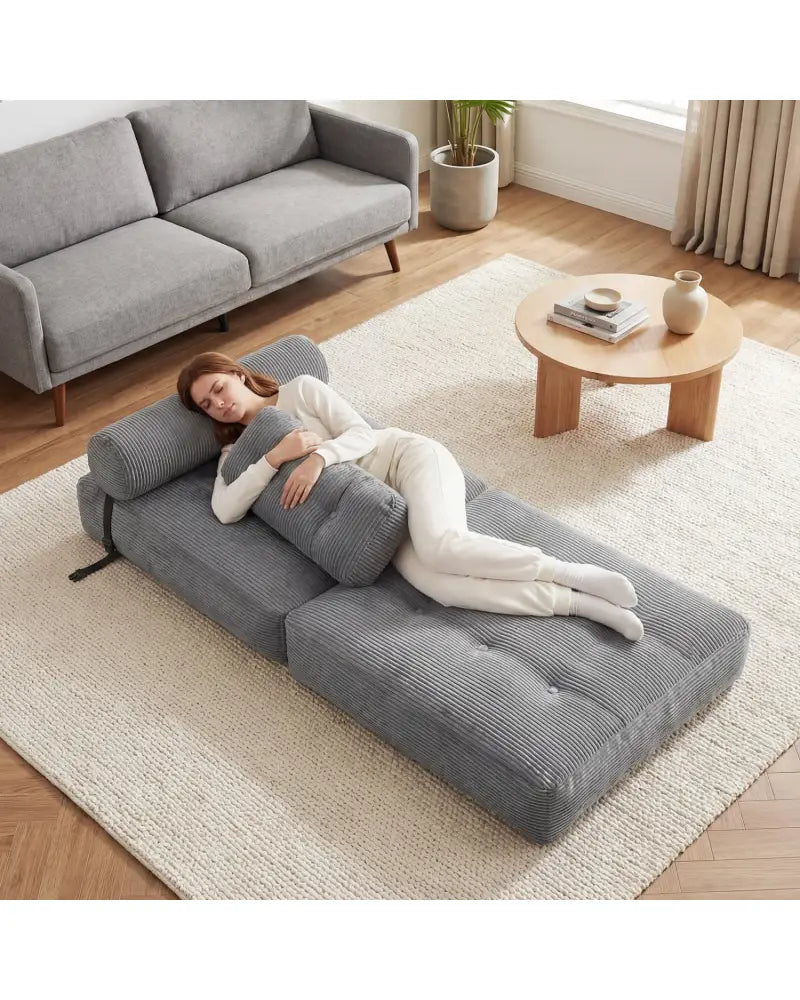 Folding Sofa Bed with Pillow and Back Support for Living Room-Gray - Gray - Sofas & Loveseats