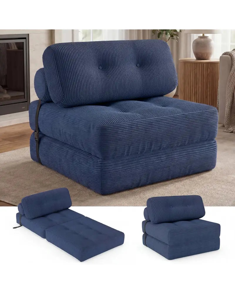 Folding Sofa Bed with Pillow and Back Support for Living Room-Navy - Navy - Sofas & Loveseats