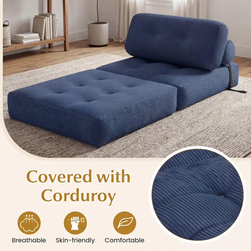 Folding Sofa Bed with Pillow and Back Support for Living Room-Navy - Navy - Sofas & Loveseats