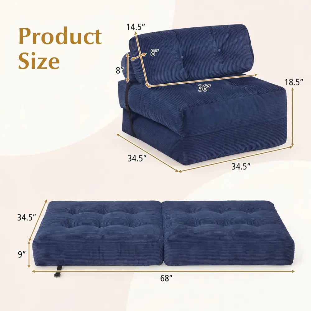 Folding Sofa Bed with Pillow and Back Support for Living Room-Navy - Navy - Sofas & Loveseats