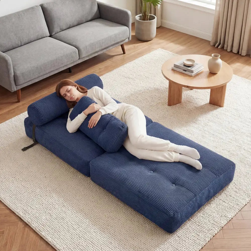 Folding Sofa Bed with Pillow and Back Support for Living Room-Navy - Navy - Sofas & Loveseats