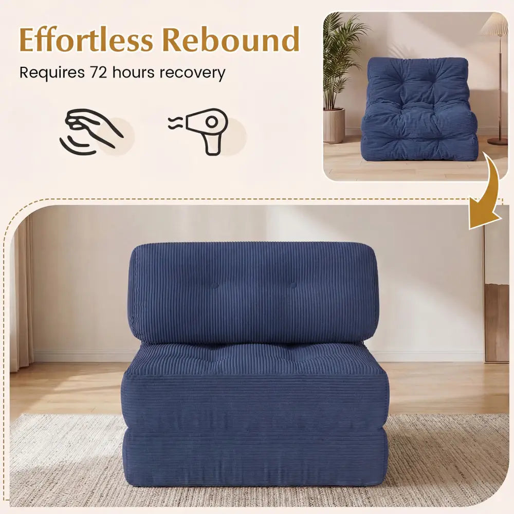 Folding Sofa Bed with Pillow and Back Support for Living Room-Navy - Navy - Sofas & Loveseats
