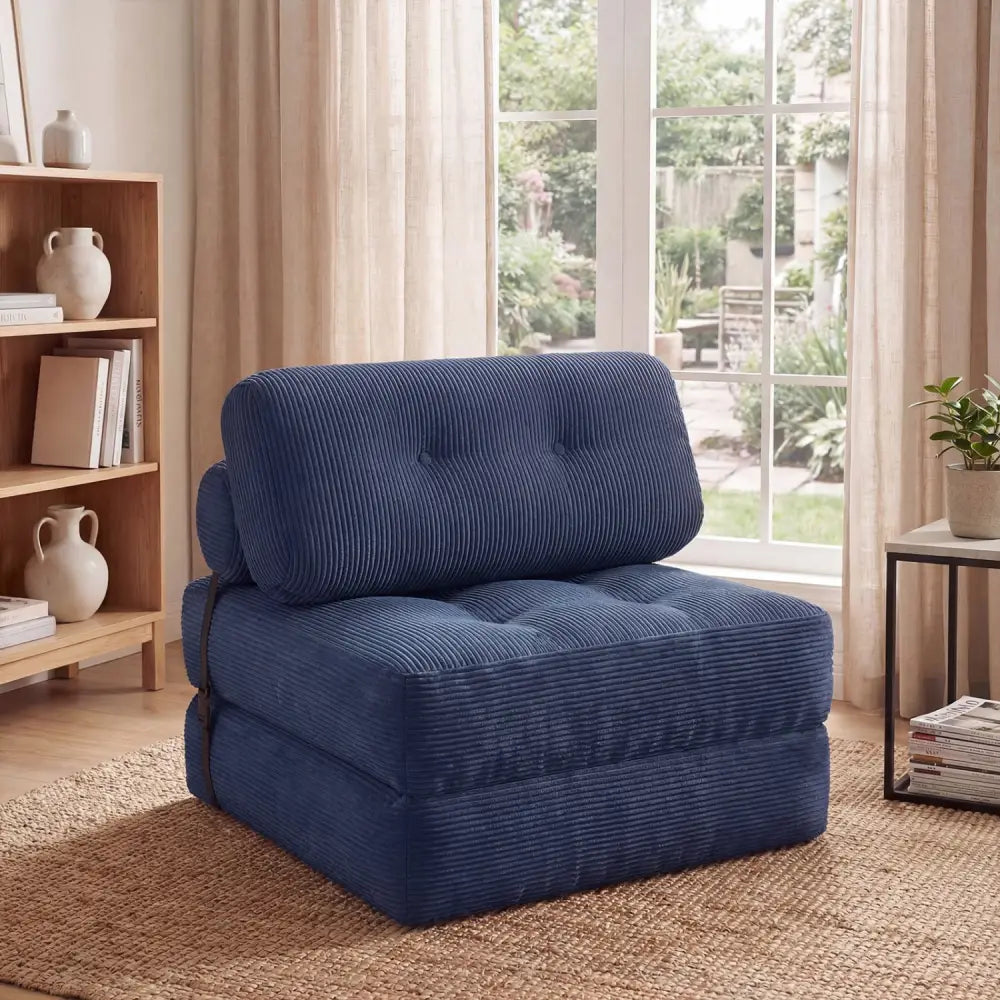 Folding Sofa Bed with Pillow and Back Support for Living Room-Navy - Navy - Sofas & Loveseats