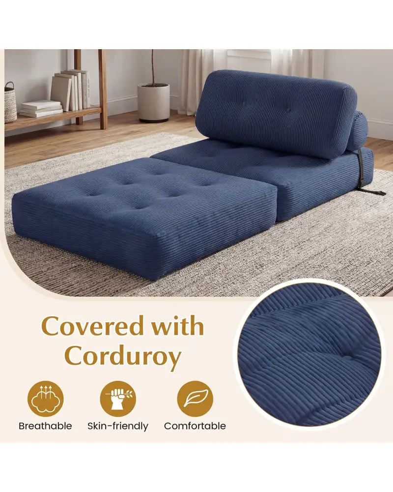 Folding Sofa Bed with Pillow and Back Support for Living Room-Navy - Navy - Sofas & Loveseats
