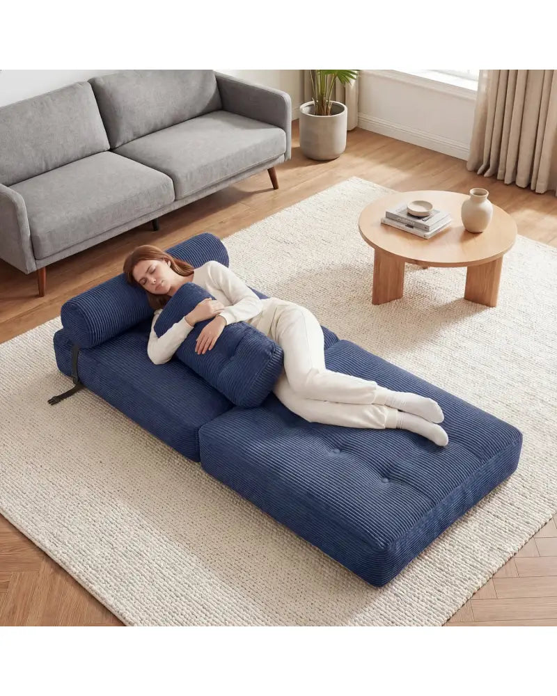 Folding Sofa Bed with Pillow and Back Support for Living Room-Navy - Navy - Sofas & Loveseats