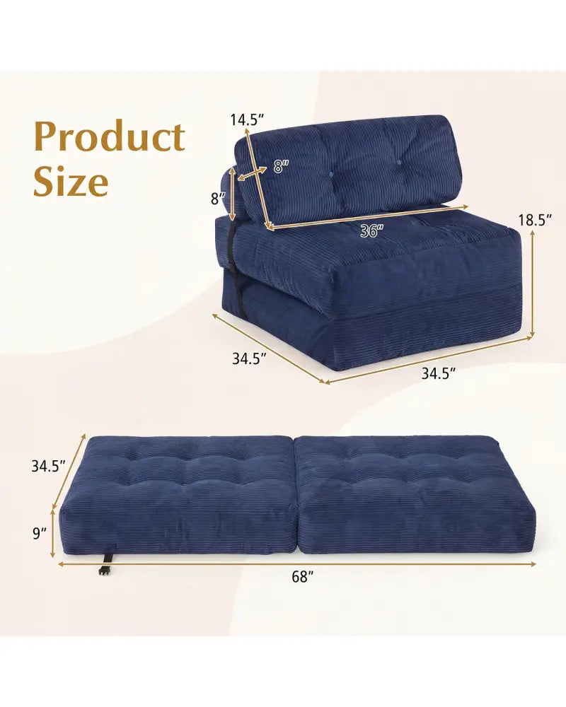 Folding Sofa Bed with Pillow and Back Support for Living Room-Navy - Navy - Sofas & Loveseats