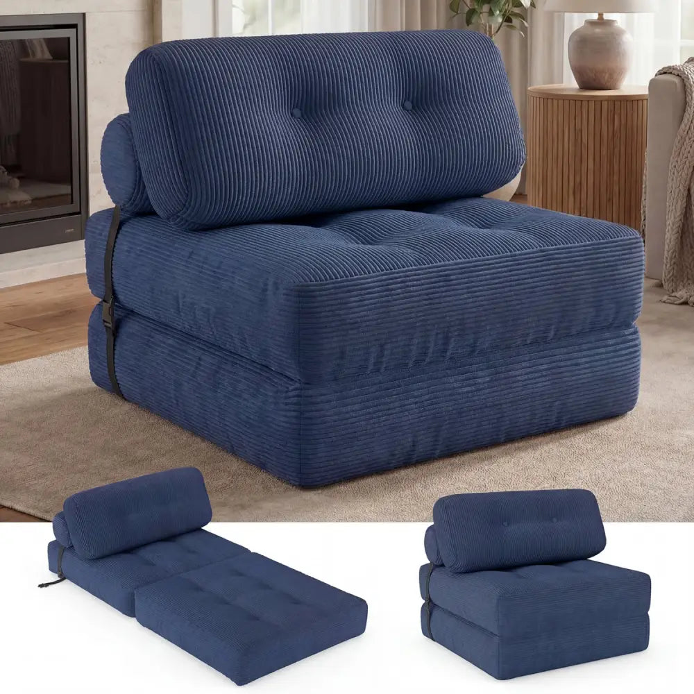 Folding Sofa Bed with Pillow and Back Support for Living Room-Navy - Navy - Sofas & Loveseats