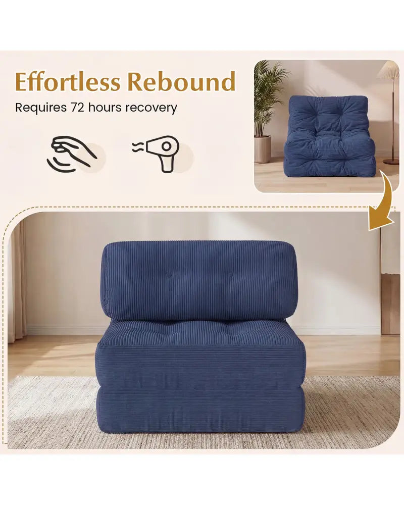 Folding Sofa Bed with Pillow and Back Support for Living Room-Navy - Navy - Sofas & Loveseats