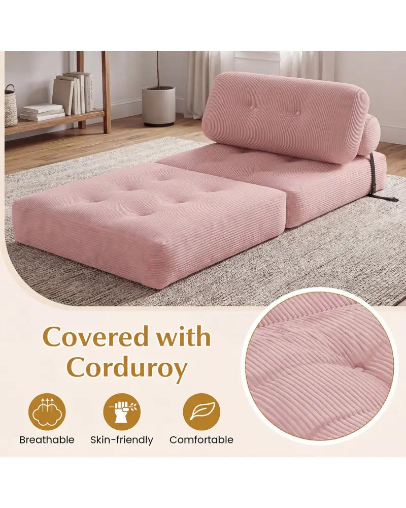 Folding Sofa Bed with Pillow and Back Support for Living Room-Pink - Pink - Sofas & Loveseats