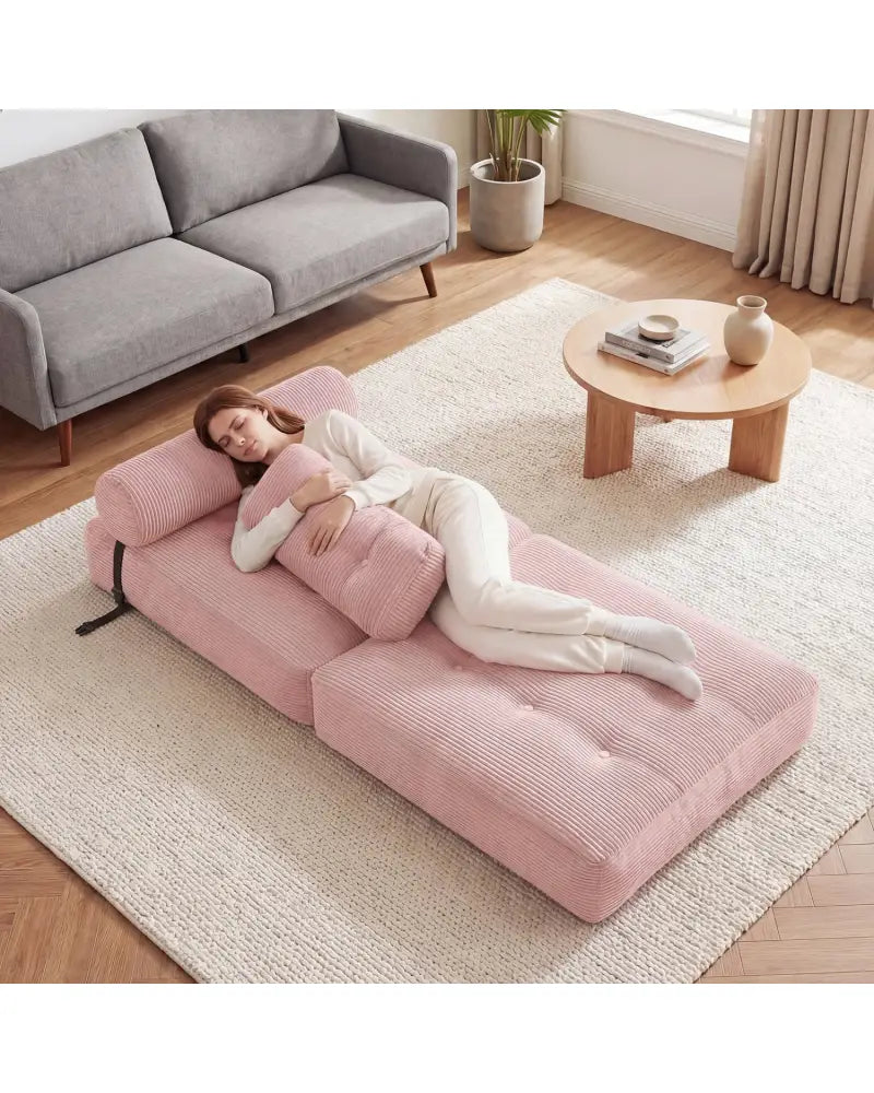 Folding Sofa Bed with Pillow and Back Support for Living Room-Pink - Pink - Sofas & Loveseats