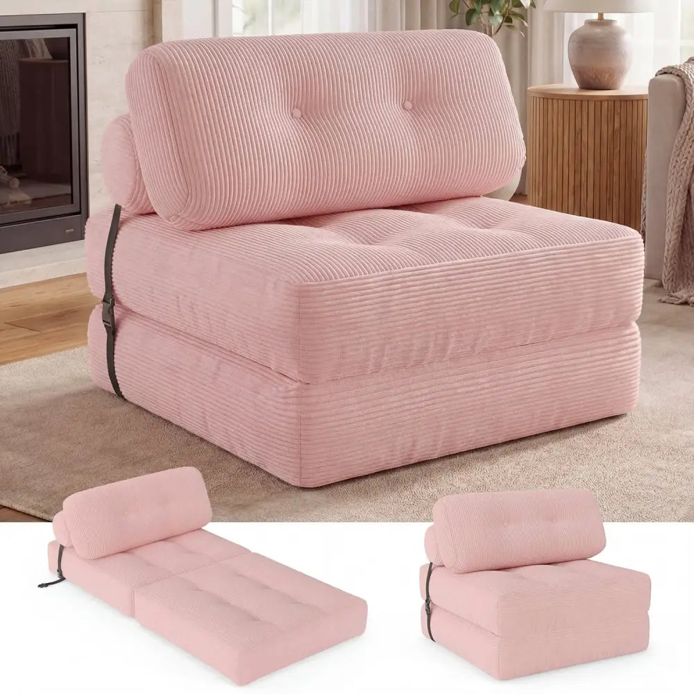 Folding Sofa Bed with Pillow and Back Support for Living Room-Pink - Pink - Sofas & Loveseats