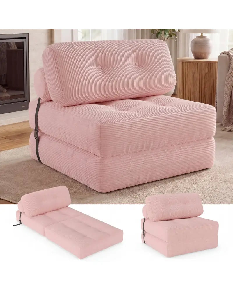 Folding Sofa Bed with Pillow and Back Support for Living Room-Pink - Pink - Sofas & Loveseats