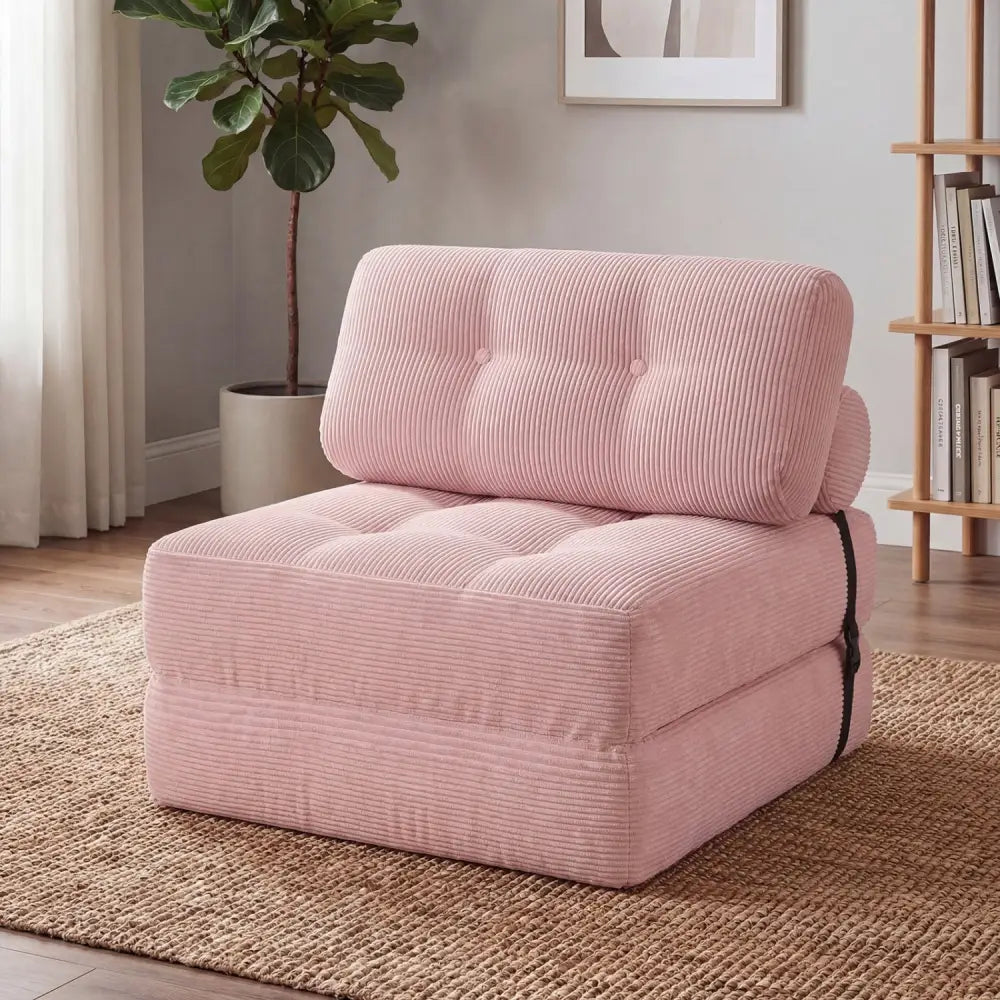 Folding Sofa Bed with Pillow and Back Support for Living Room-Pink - Pink - Sofas & Loveseats