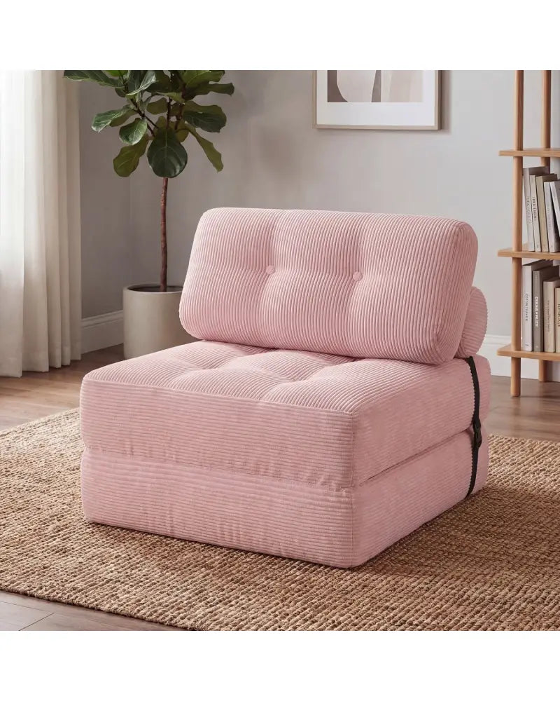 Folding Sofa Bed with Pillow and Back Support for Living Room-Pink - Pink - Sofas & Loveseats