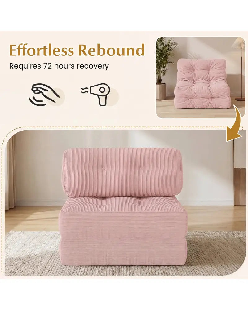 Folding Sofa Bed with Pillow and Back Support for Living Room-Pink - Pink - Sofas & Loveseats