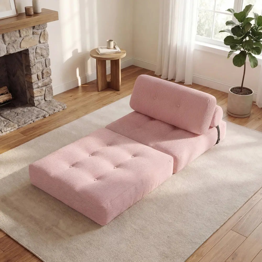 Folding Sofa Bed with Pillow and Back Support for Living Room-Pink - Pink - Sofas & Loveseats