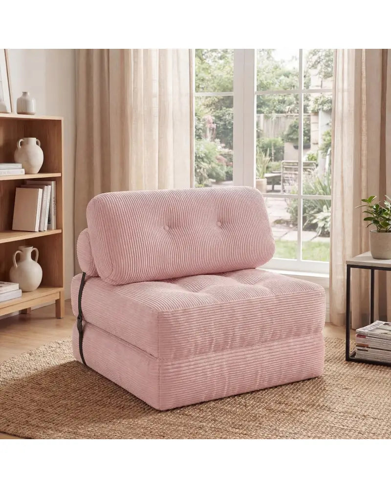 Folding Sofa Bed with Pillow and Back Support for Living Room-Pink - Pink - Sofas & Loveseats