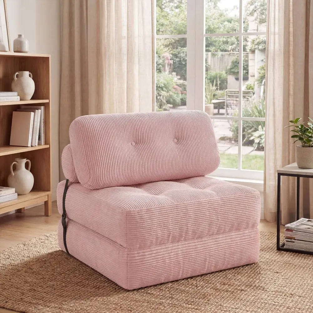 Folding Sofa Bed with Pillow and Back Support for Living Room-Pink - Pink - Sofas & Loveseats