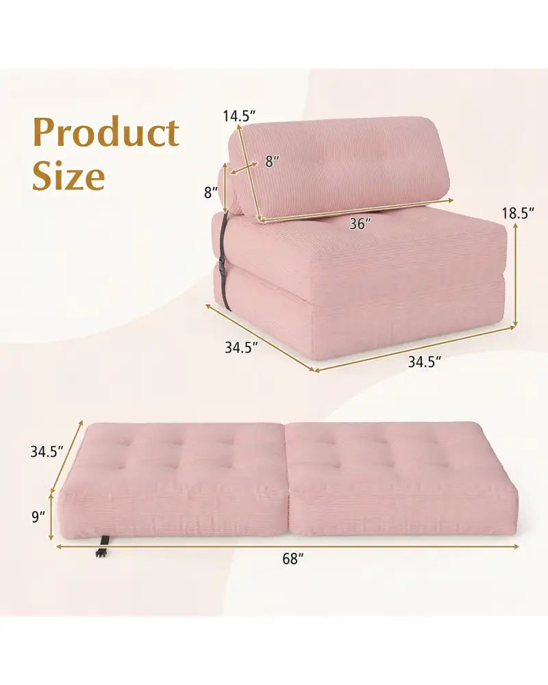 Folding Sofa Bed with Pillow and Back Support for Living Room-Pink - Pink - Sofas & Loveseats