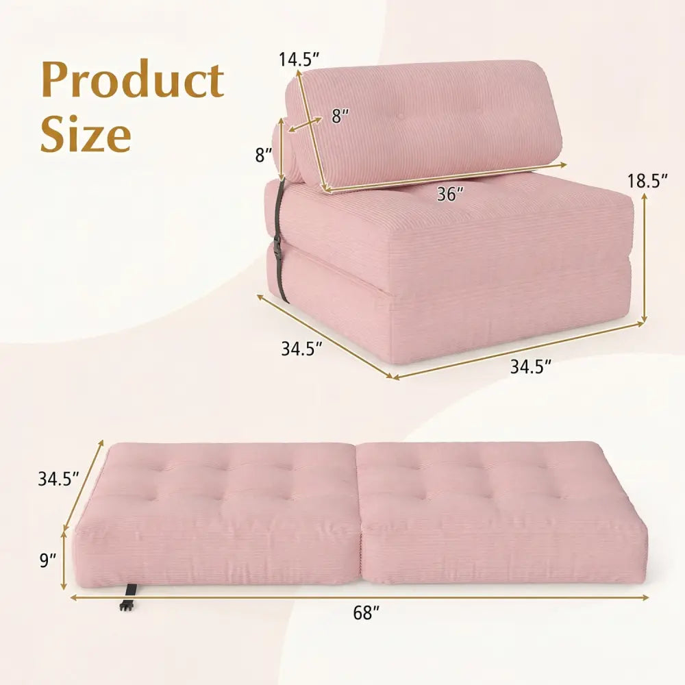 Folding Sofa Bed with Pillow and Back Support for Living Room-Pink - Pink - Sofas & Loveseats