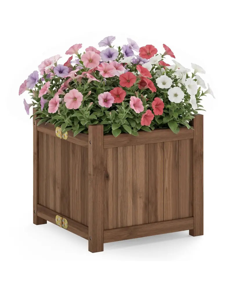 Folding Square Fir Wood Raised Garden Bed with Removable Bottom Set of 2-Brown - Brown - Raised Garden Beds