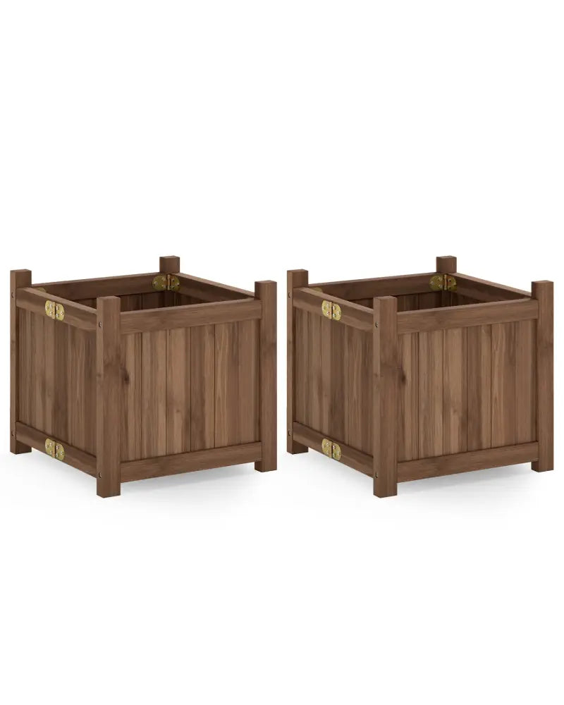 Folding Square Fir Wood Raised Garden Bed with Removable Bottom Set of 2-Brown - Brown - Raised Garden Beds