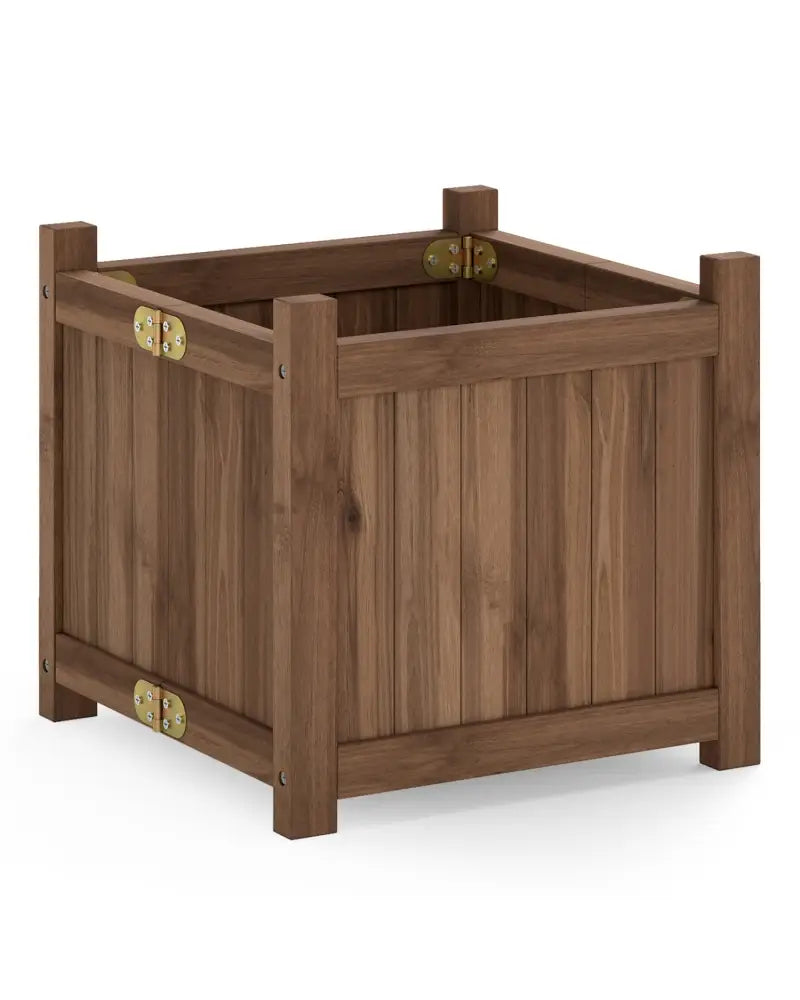 Folding Square Fir Wood Raised Garden Bed with Removable Bottom Set of 2-Brown - Brown - Raised Garden Beds