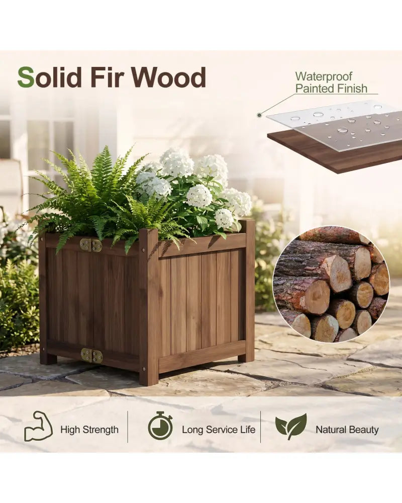 Folding Square Fir Wood Raised Garden Bed with Removable Bottom Set of 2-Brown - Brown - Raised Garden Beds