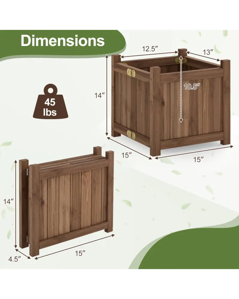 Folding Square Fir Wood Raised Garden Bed with Removable Bottom Set of 2-Brown - Brown - Raised Garden Beds
