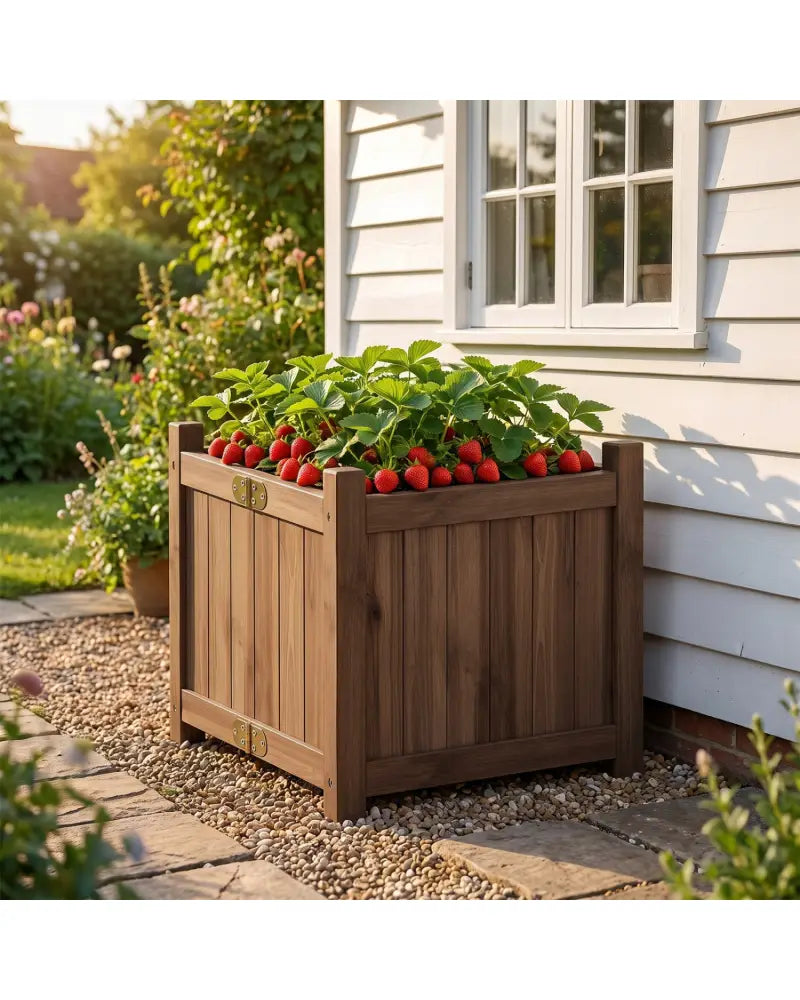 Folding Square Fir Wood Raised Garden Bed with Removable Bottom Set of 2-Brown - Brown - Raised Garden Beds