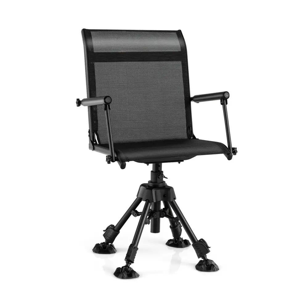 Folding Swivel Patio Chair with 4 Adjustable Leg-Black - Black - Camping Furniture
