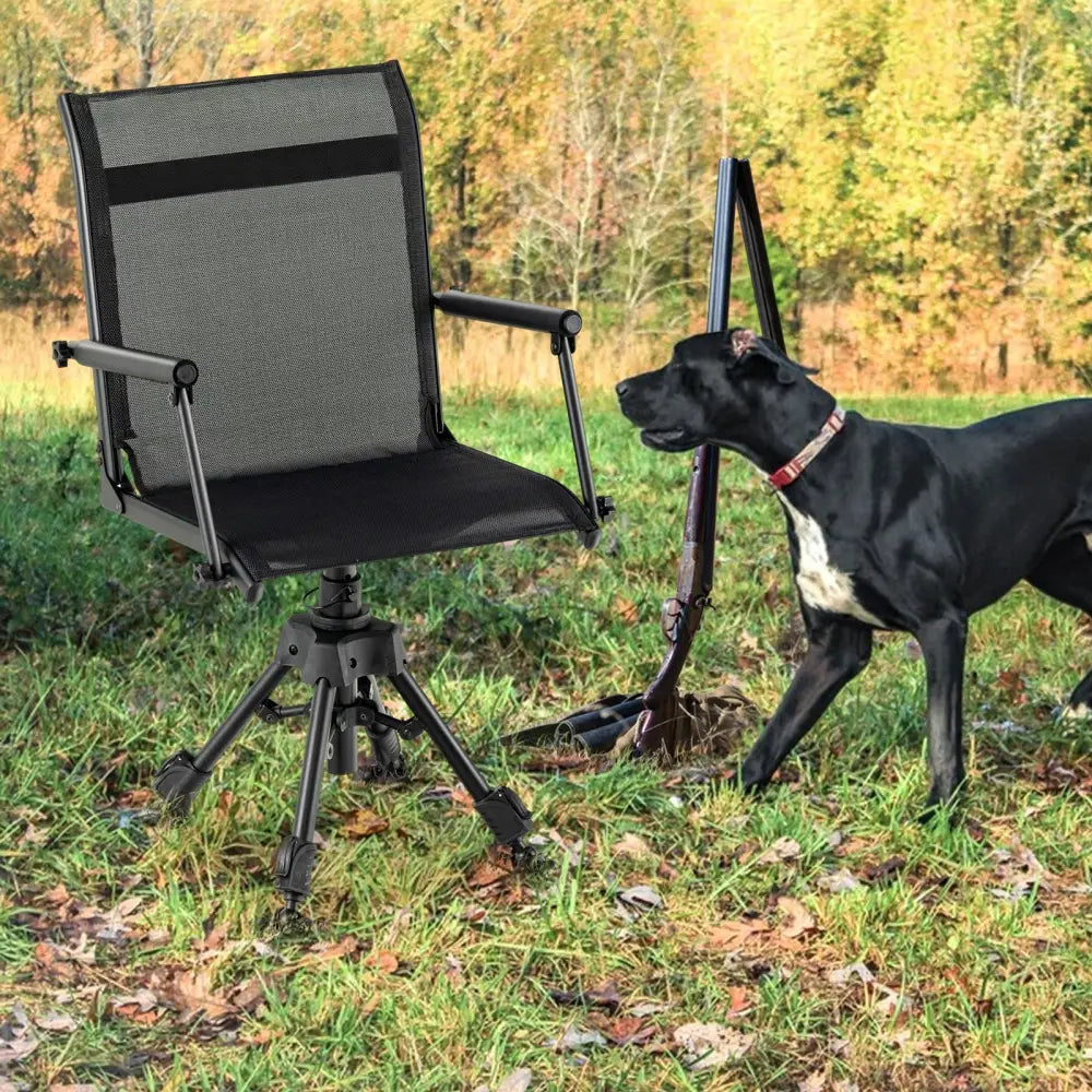 Folding Swivel Patio Chair with 4 Adjustable Leg-Black - Black - Camping Furniture