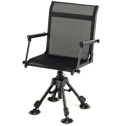 Folding Swivel Patio Chair with 4 Adjustable Leg-Black - Black - Camping Furniture
