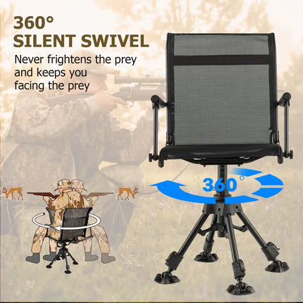 Folding Swivel Patio Chair with 4 Adjustable Leg-Black - Black - Camping Furniture
