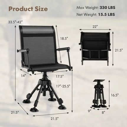 Folding Swivel Patio Chair with 4 Adjustable Leg-Black - Black - Camping Furniture